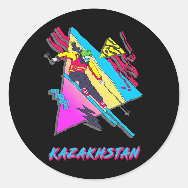Cool And Colourful Kazakhstan Skiing Adventure  Classic Round Sticker (Front)