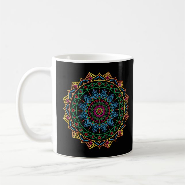 Cool and Colourful Mandala Floral Pattern Coffee Mug (Left)