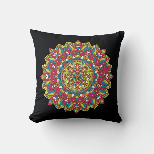 Cool and Colourful Mandala Floral Pattern Cushion (Front)