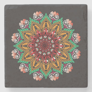 Cool and Colourful Mandala Floral Pattern Stone Coaster