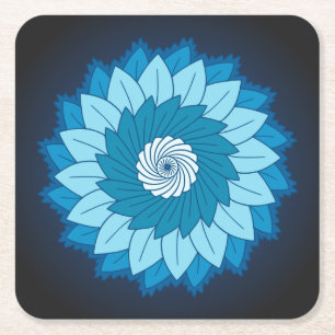 Cool and Colourful Mandala Pattern Blue Flames Square Paper Coaster