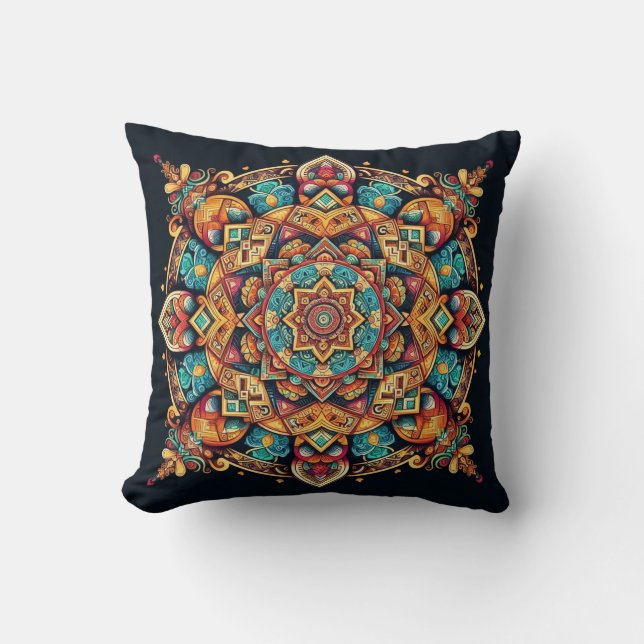 Cool and Colourful Mandala Pattern Cushion (Front)