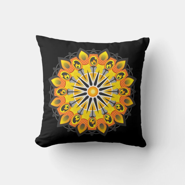 Cool and Colourful Mandala Pattern Flames Cushion (Front)