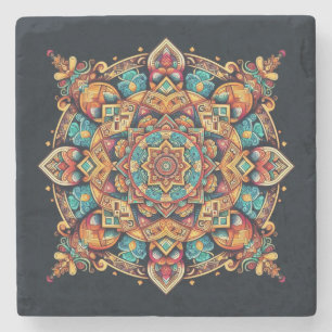 Cool and Colourful Mandala Pattern Stone Coaster