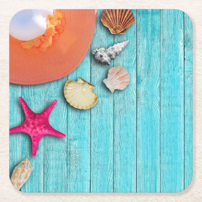 Cool and Colourful Ocean Themed Square Paper Coaster (Front)