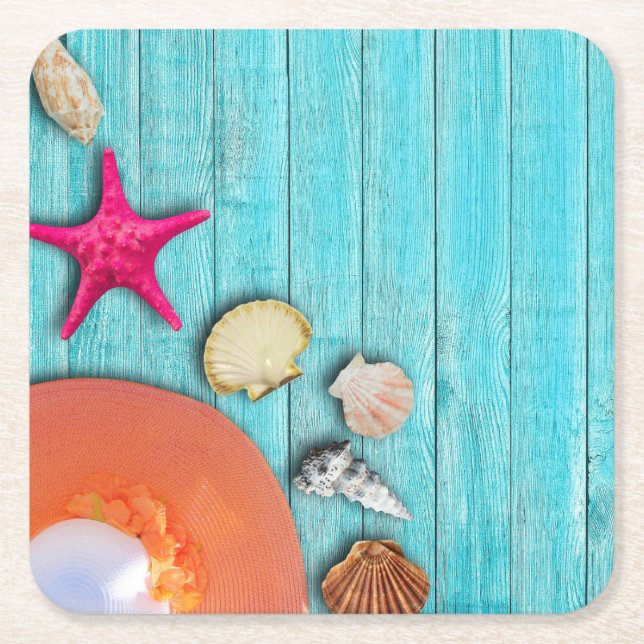 Cool and Colourful Ocean Themed Square Paper Coaster (Front)