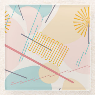 Cool and Colourful Pastel Abstract Shapes & Lines Glass Coaster