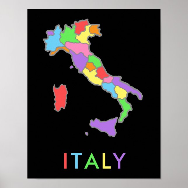 Cool and Colourful Pastel Rainbow Map of Italy Poster (Front)