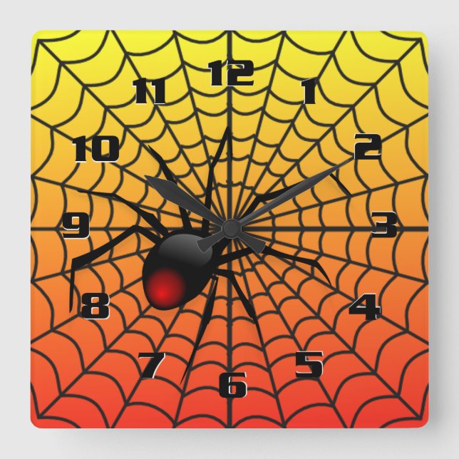 Cool and Creepy 3D spider on web Halloween Square Wall Clock (Front)