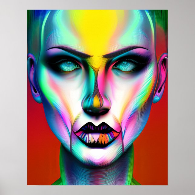 Cool and Creepy Colourful Androgynous Robot  Poster (Front)