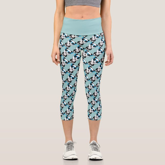 Cool and cute panda bear with sunglasses pattern capri leggings (Front)