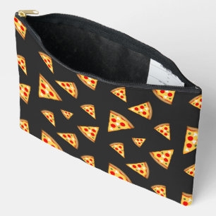 Cool and fun pizza slices pattern dark grey accessory pouch