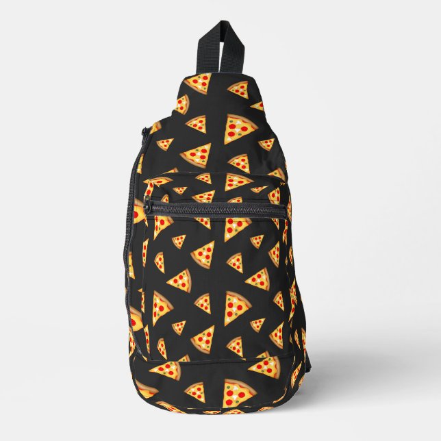Cool and fun pizza slices pattern dark grey sling bag (Front)