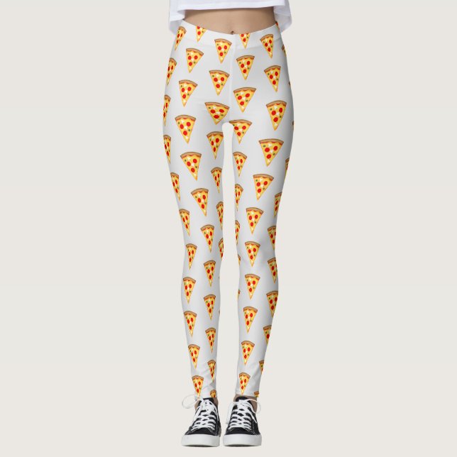 Cool and fun pizza slices pattern light grey leggings (Front)