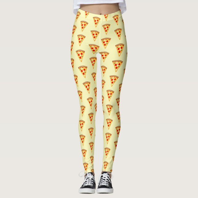 Cool and fun pizza slices pattern light yellow leggings (Front)
