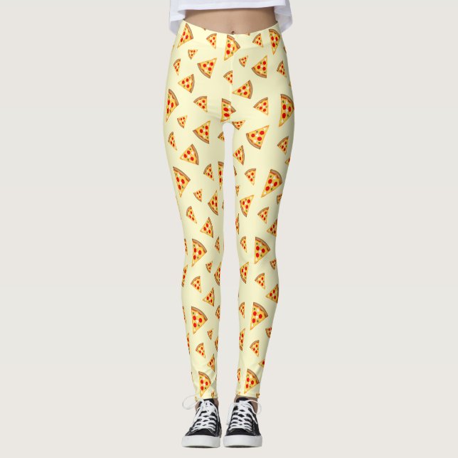 Cool and fun pizza slices pattern light yellow leggings (Front)