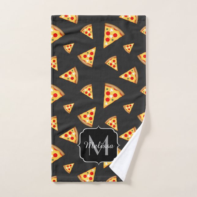 Cool and fun pizza slices pattern Monogram Bath Towel Set (Hand Towel)