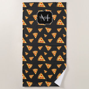 Cool and fun pizza slices pattern Monogram Beach Towel
