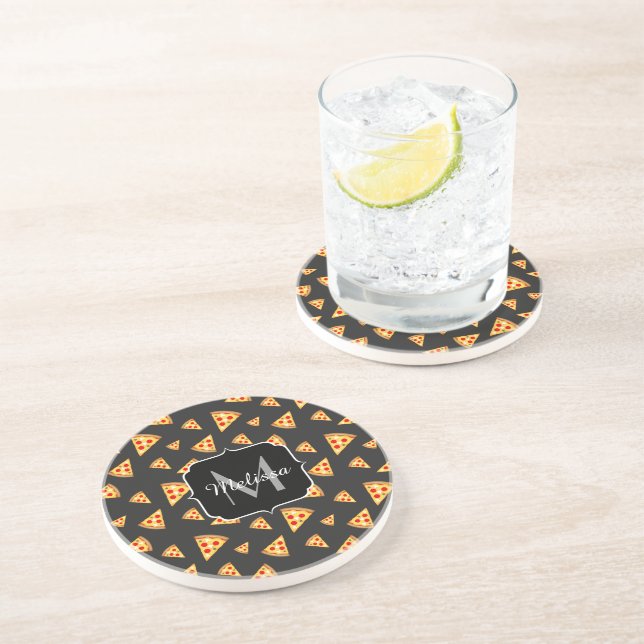 Cool and fun pizza slices pattern Monogram Coaster (Side)