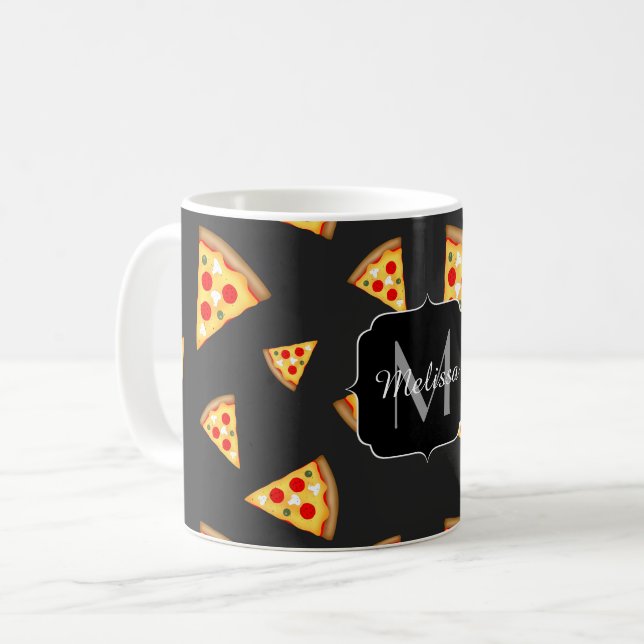Cool and fun pizza slices pattern Monogram Coffee Mug (Front Left)