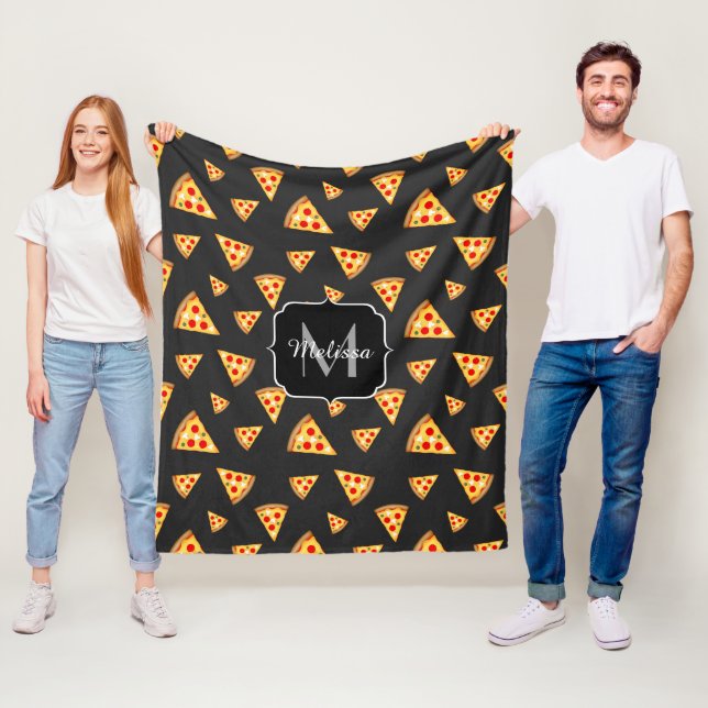 Cool and fun pizza slices pattern Monogram Fleece Blanket (In Situ)