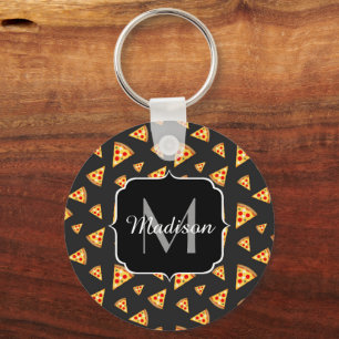 Cool and fun pizza slices pattern Monogram Key Ring