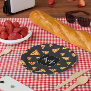 Cool and fun pizza slices pattern Monogram Paper Plate