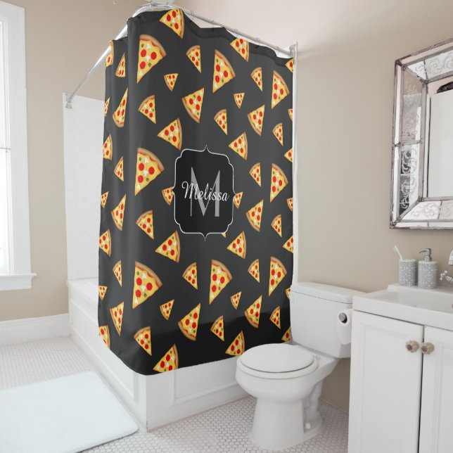 Cool and fun pizza slices pattern Monogram Shower Curtain (In Situ)