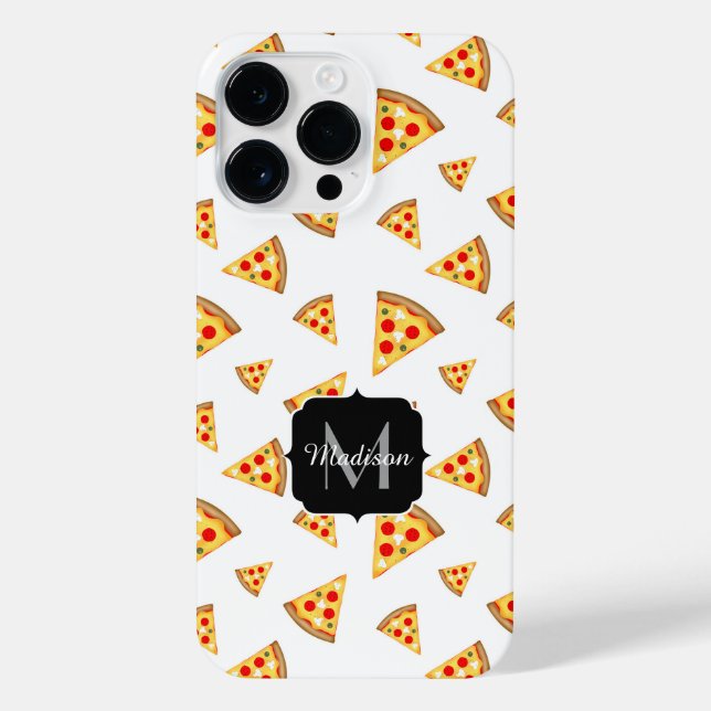 Cool and fun pizza slices pattern Monogram white iPhone Case (Back)