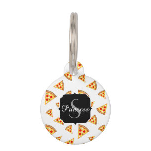 Cool and fun pizza slices pattern Monogram white Pet Tag