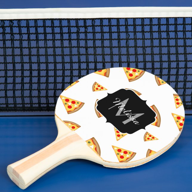 Cool and fun pizza slices pattern Monogram white Ping Pong Paddle (Insitu)