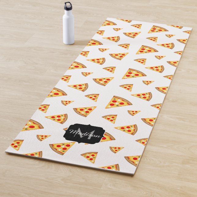 Cool and fun pizza slices pattern Monogram white Yoga Mat (In Situ)