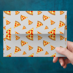 Cool and fun pizza slices pattern on grey envelope
