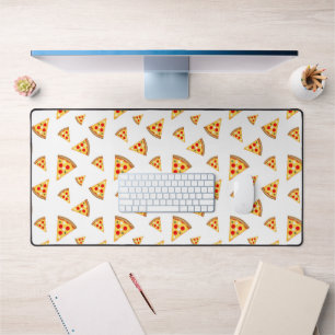 Cool and fun pizza slices pattern on white desk mat