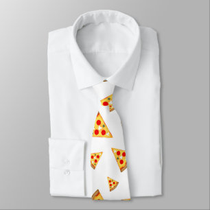 Cool and fun pizza slices pattern on white tie