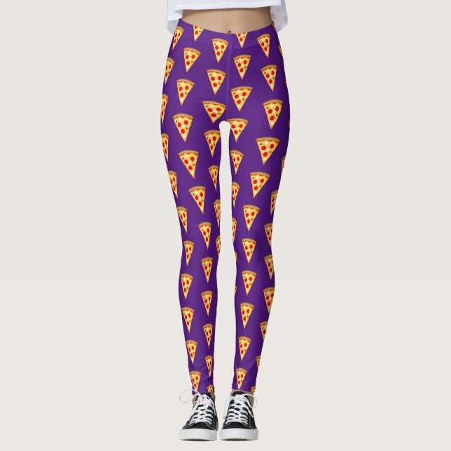 Cool and fun pizza slices pattern purple  leggings (Front)