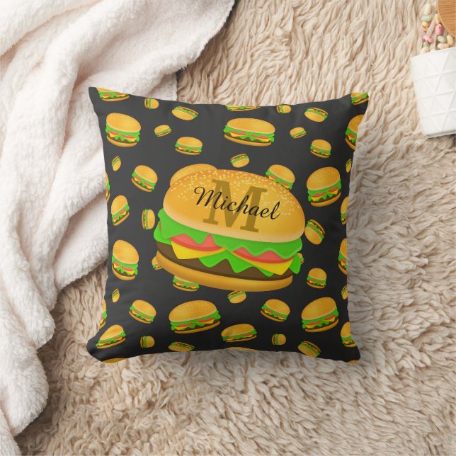 Cool and fun yummy burger pattern Monogram Cushion (Blanket)