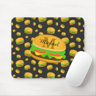 Cool and fun yummy burger pattern Monogram Mouse Pad