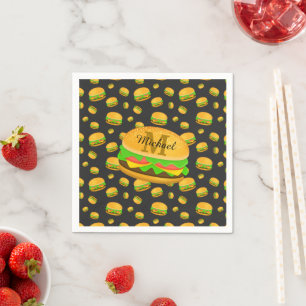 Cool and fun yummy burger pattern Monogram Napkin