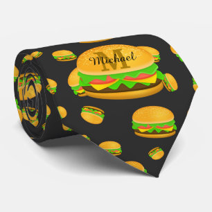 Cool and fun yummy burger pattern Monogram Tie