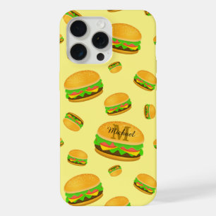 Cool and fun yummy burger pattern Monogram yellow iPhone 15 Pro Max Case