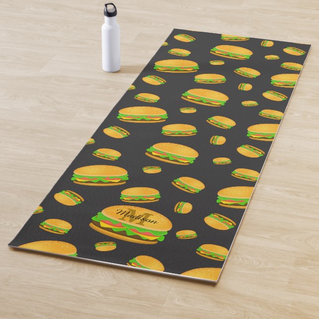 Cool and fun yummy burger pattern Monogram Yoga Mat (In Situ)