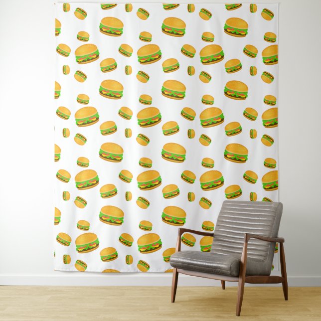 Cool and fun yummy burger pattern white Wall Tapestry (In Situ)