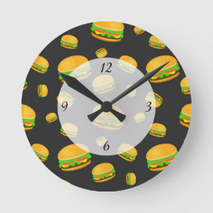 Cool and fun yummy burger pattern with numbers round clock