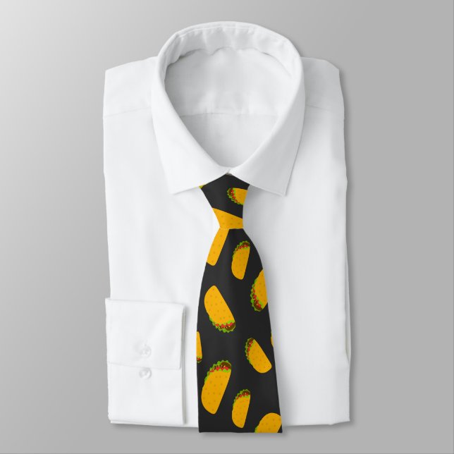 Cool and fun yummy taco pattern dark gray tie (Tied)