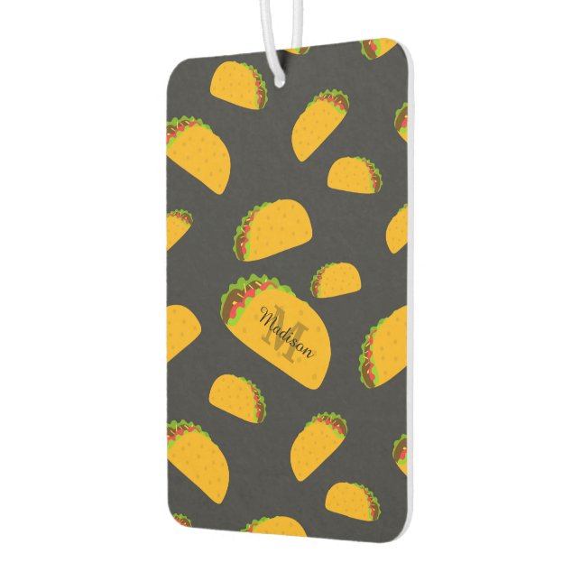 Cool and fun yummy taco pattern Monogram Car Air Freshener (Left)