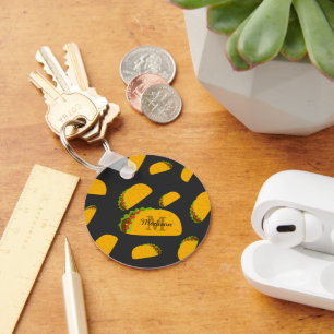 Cool and fun yummy taco pattern Monogram Key Ring