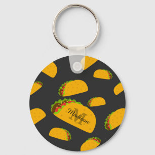 Cool and fun yummy taco pattern Monogram Key Ring