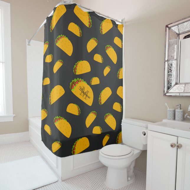 Cool and fun yummy taco pattern Monogram Shower Curtain (In Situ)