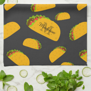 Cool and fun yummy taco pattern Monogram Tea Towel